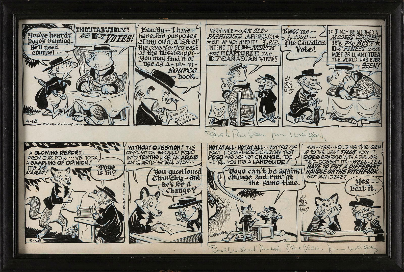 WALT KELLY, JR. (New York/California, 1913-1973), Two original comic strips from "Pogo", 1956., (1 of 2)