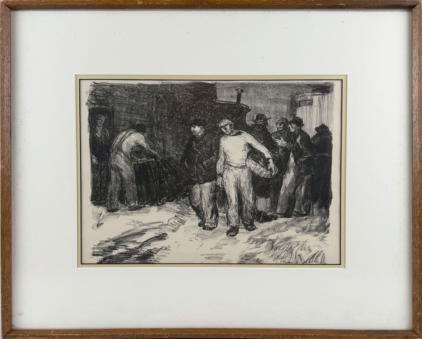 GEORGE RENOUARD (New York, 1885-1954), Men at market., Etching, 11.5" x 15.5". Framed 21.5" x 25". (1 of 2)