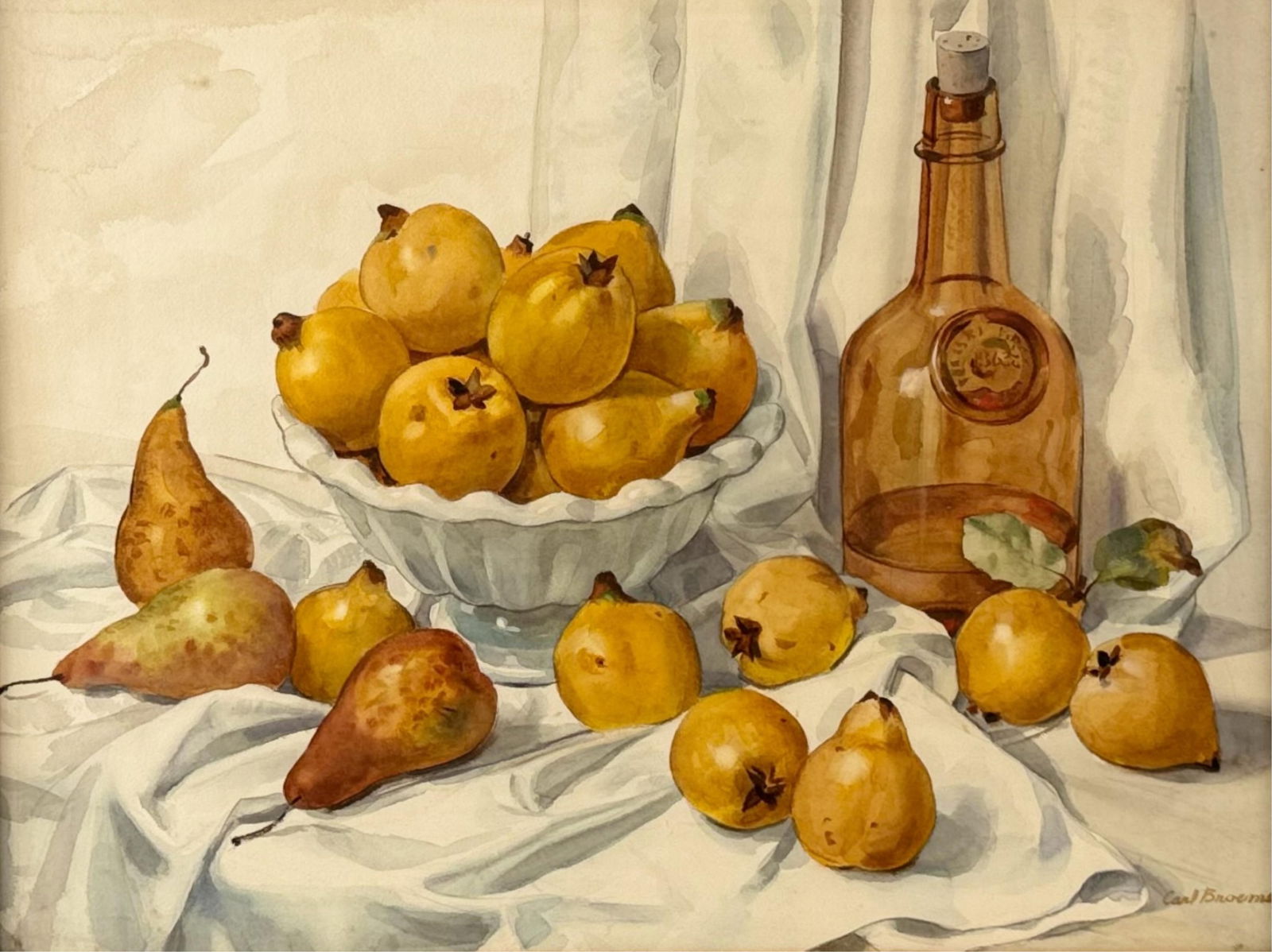 CARL WILLIAM BROEMEL (Ohio, 1891-1984), "Pears and Quinces"., Watercolor on paper, 16.5" x 21.5". (1 of 5)
