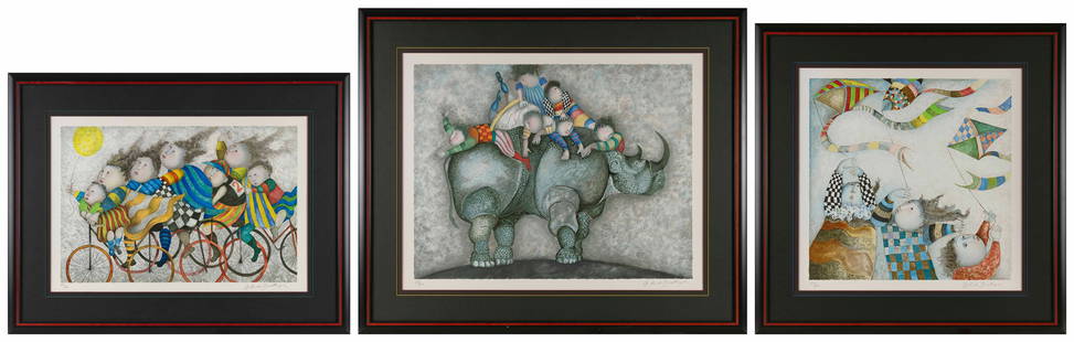 GRACIELA RODO BOULANGER (Bolivia/France, 1935-), Three views of children at play., Color: GRACIELA RODO BOULANGERBolivia/France, 1935-Three views of children at play. Each signed and numbered out of an edition of 200.Color lithographs, from 22" x 22" sight to 23" x 29.5" sight. Framed to 3