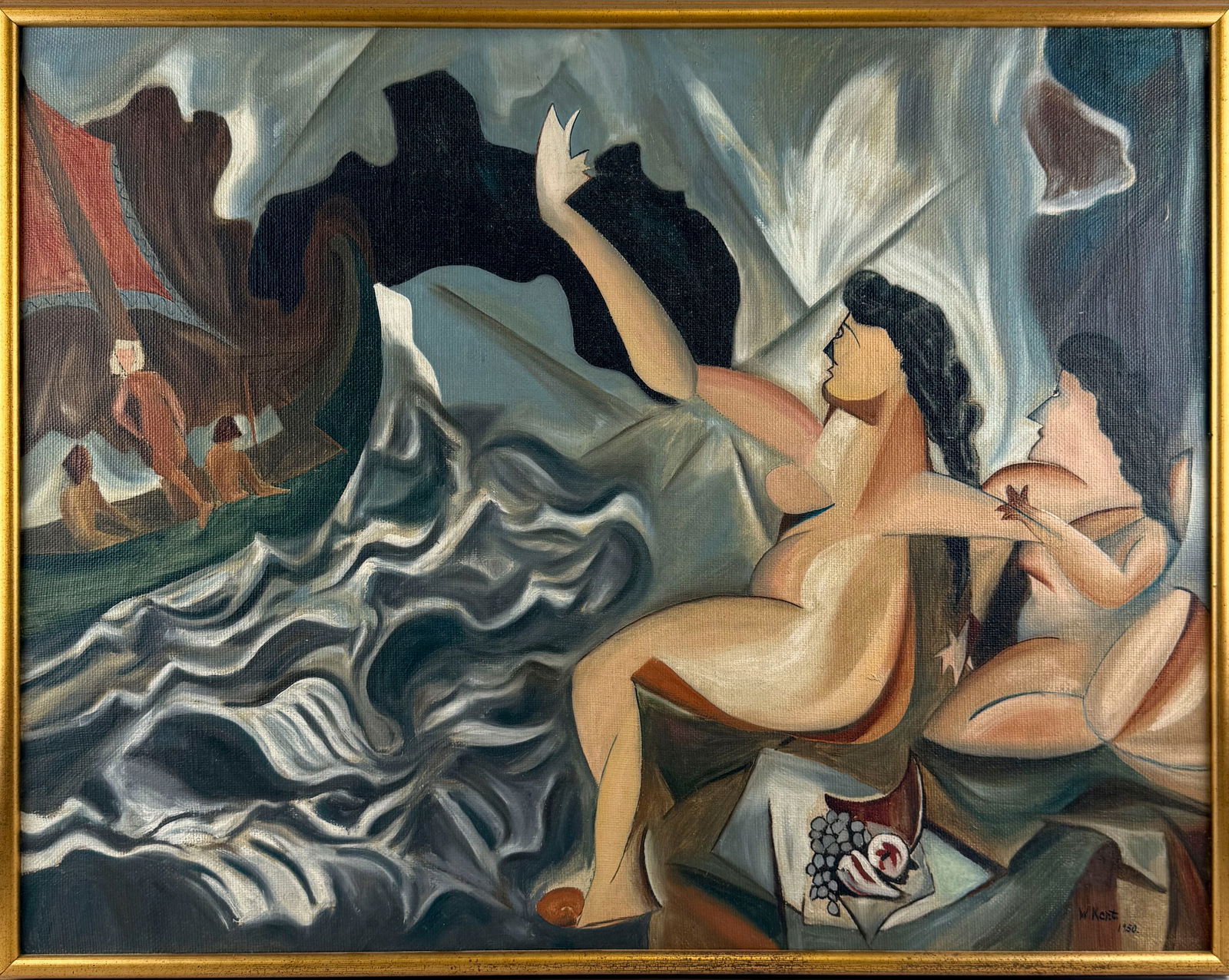 WILLIAM KENT (New York/Connecticut/Kansas, 1919-2012), Sirens tempting Odysseus to come ashore.Oil (1 of 5)
