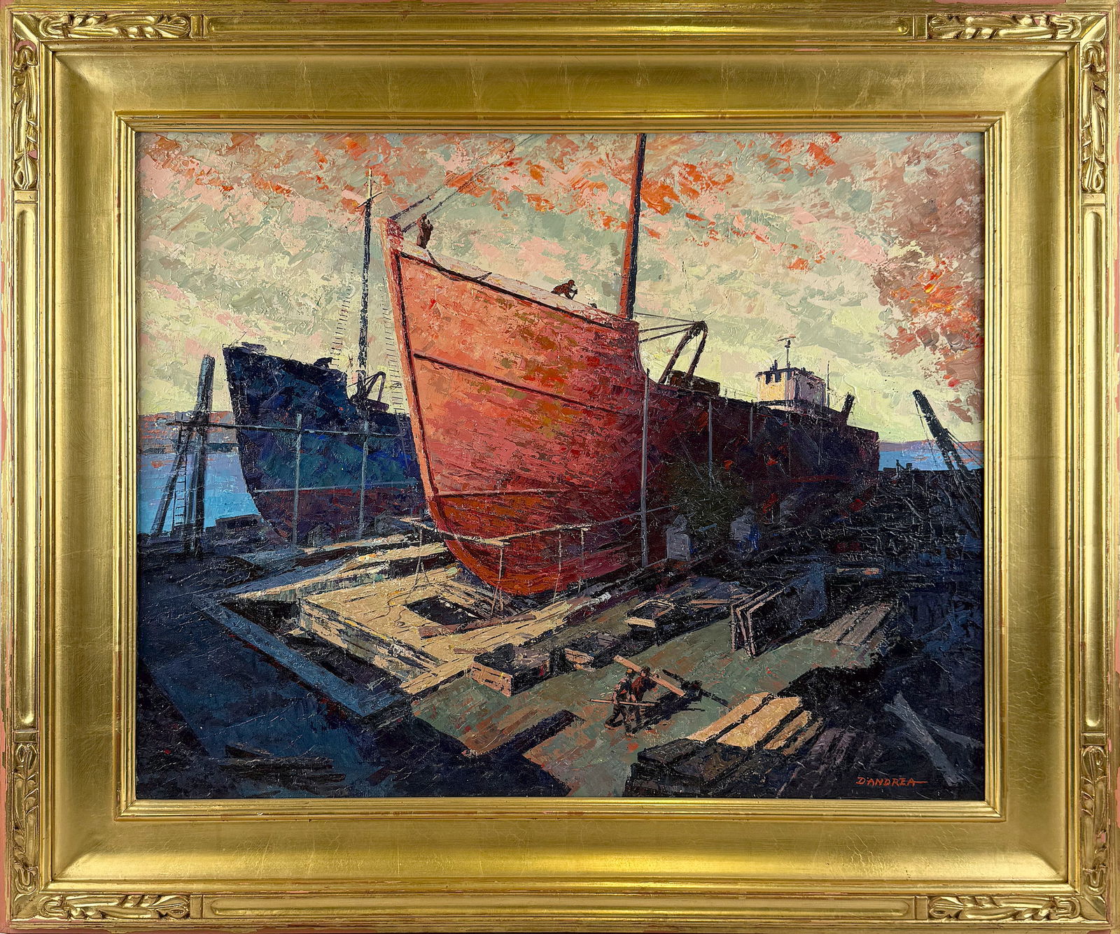 CHARLES D'ANDREA (Massachusetts, Contemporary), "Day's End"., Oil on canvas, 24" x 30". Framed 32.5" (1 of 4)