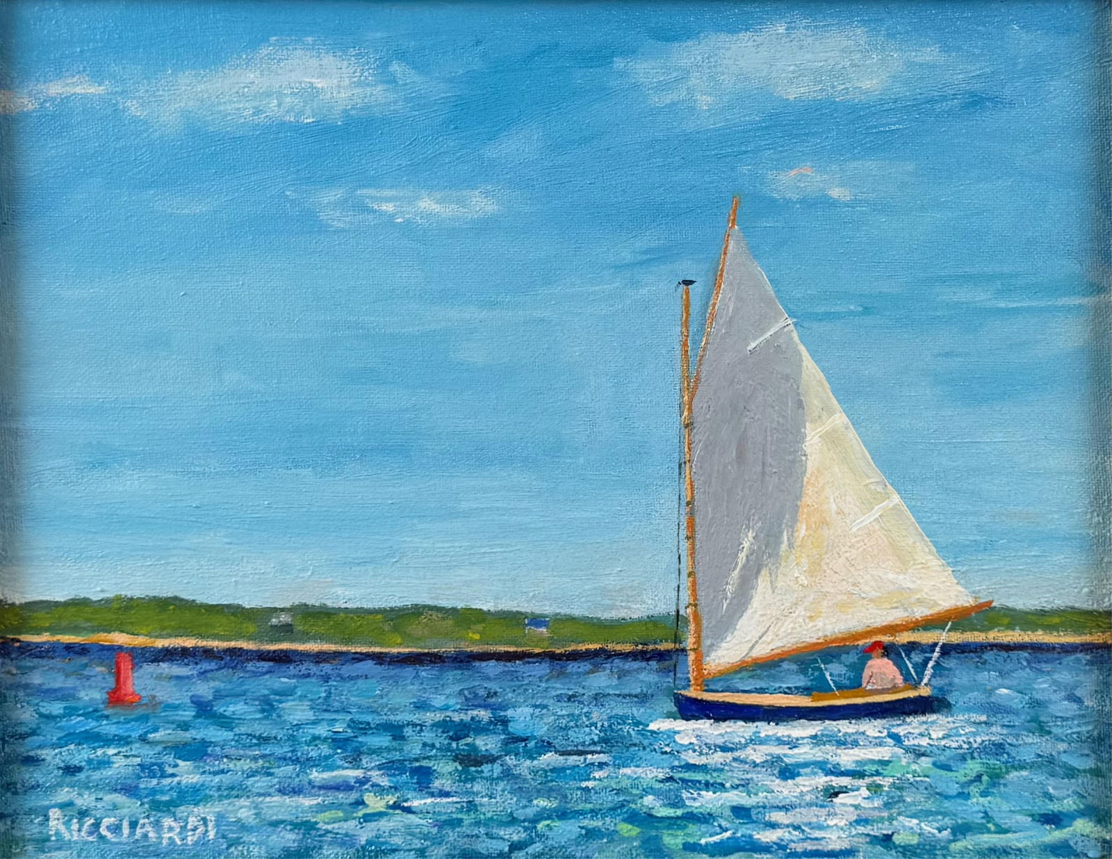 JOHN A. RICCIARDI (Massachusetts, 1943-), "Summer Sail"., Acrylic on canvas, 11" x 14". Framed 17" x: JOHN A. RICCIARDIMassachusetts, 1943-"Summer Sail". Signed and titled verso.Acrylic on canvas, 11" x 14". Framed 17" x 20".
