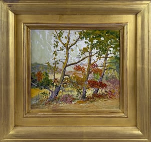 CALEB ARNOLD SLADE (Massachusetts, 1882-1961), Fall landscape., Oil on canvas, 13" x 15". Framed 22"