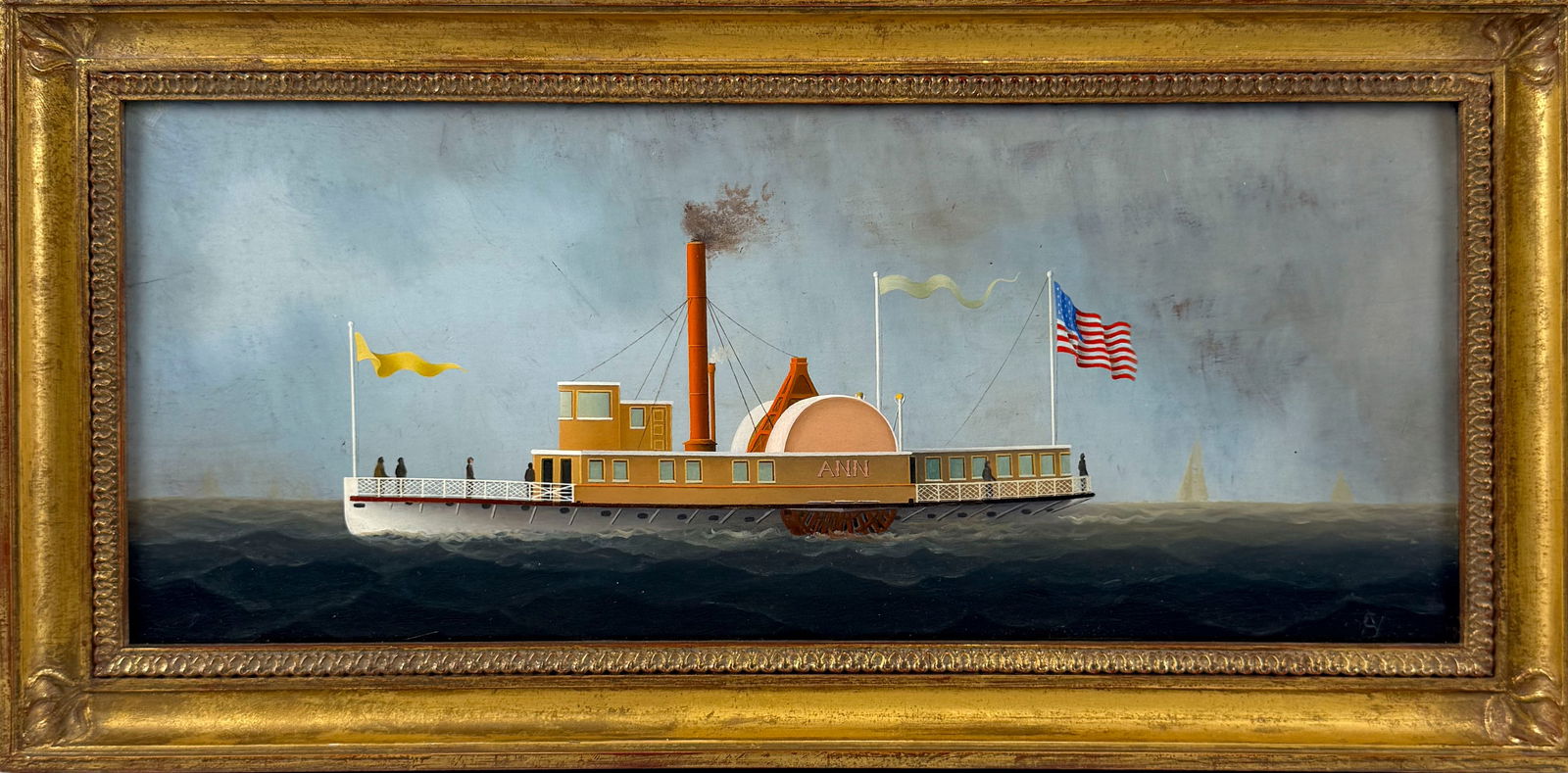 ALBERT SZATMAR NEMETHY, SR. (New York/Hungary, 1920-1998), The paddle steamer Ann., Oil on board, 6": ALBERT SZATMAR NEMETHY, SR.New York/Hungary, 1920-1998The paddle steamer Ann. Monogramed lower right.Oil on board, 6" x 14". Framed 8" x 16".