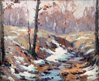 GIANNI L. CILFONE (Illinois, 1908-1992), "Early Snow"., Oil on board, 9" x 11". Framed 11" x 13".