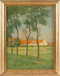 CHARLES WARREN EATON (New York/New Jersey/The Netherlands, 1857-1937), Landscape with church, likely