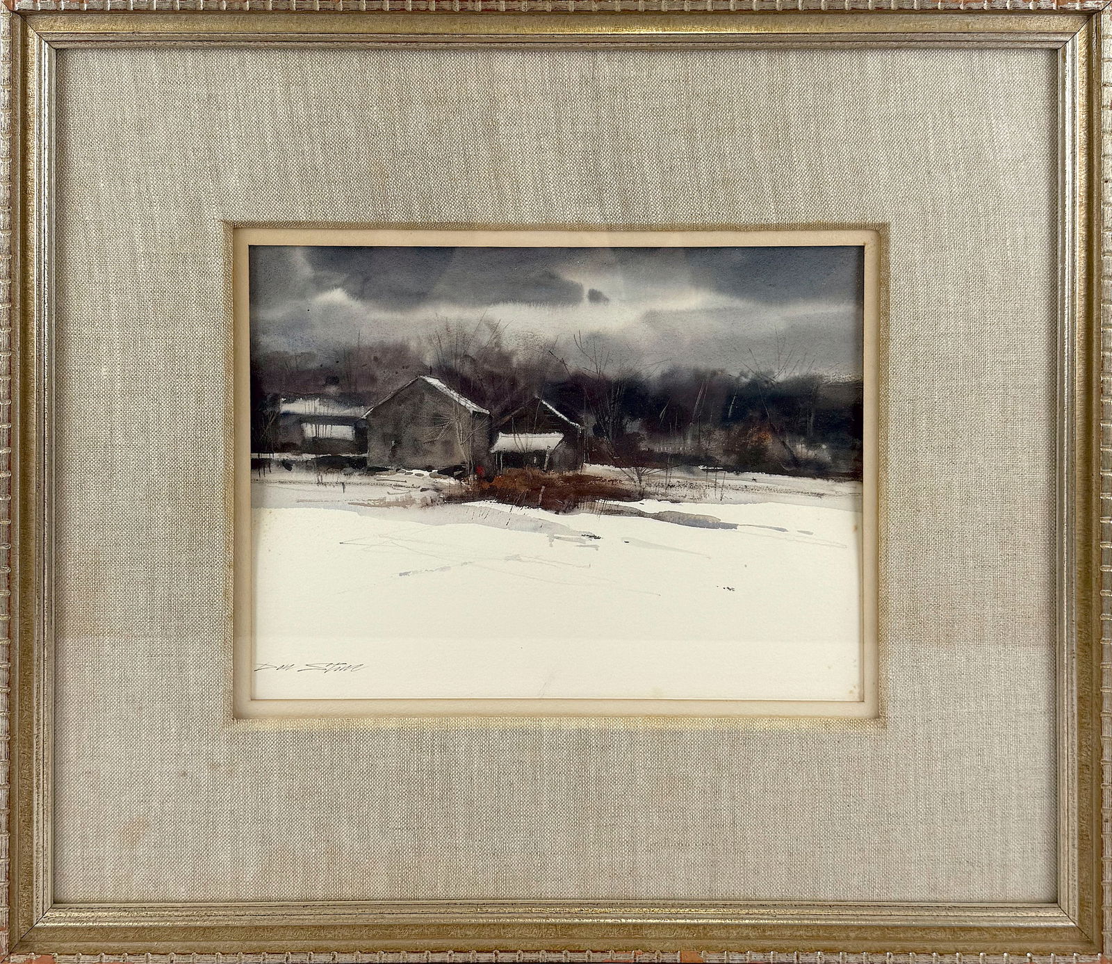 DON STONE (Maine/New Hampshire, 1929-2015), Farm in winter., Watercolor, 9.5" x 14" sight. Framed (1 of 3)