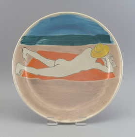 KEN FISHMAN (America, Contemporary), "Dune Shack", a painted ceramic plate., Diameter 15.5".