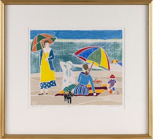 RUTH D. HOGAN (Massachusetts/New Mexico, 1943-), "By the Sea"., White-line color woodblock print,