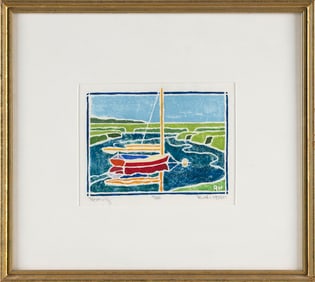 RUTH D. HOGAN (Massachusetts/New Mexico, 1943-), "Resting"., White-line color woodblock print, 5.5"