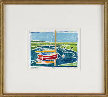 RUTH D. HOGAN (Massachusetts/New Mexico, 1943-), "Resting"., White-line color woodblock print, 5.5": RUTH D. HOGANMassachusetts/New Mexico, 1943-"Resting". Signed lower right. Titled lower left. Numbered 7/25.White-line color woodblock print, 5.5" x 7" sight. Framed 12.25" x 14".