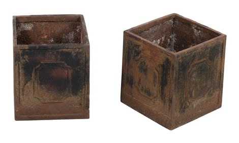 PAIR OF CAST IRON GARDEN JARDINIERES 20th Century Heights 12". Widths 10.5". Depths 10.5".