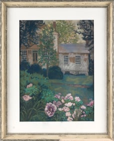 KAREN KENT (Connecticut, Contemporary), Garden in front of a white house., Pastel on paper, 23.5" x
