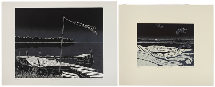 EMILY TRUEBLOOD (Virginia/New York/Wisconsin, 1942-), Two color woodcuts