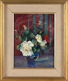 MABEL GREER (Massachusetts, 1880-1972), Still life of white flowers., Watercolor on paper, 13.75" x