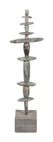 GLAZED STONE TOTEM-STYLE SCULPTURE Contemporary Total height 43". Width 11.5".