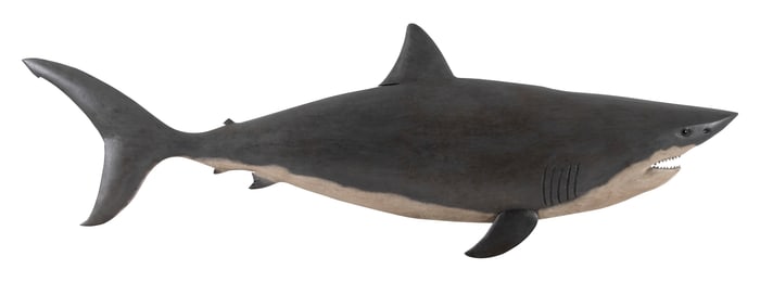 ROGER MITCHELL CARVED WOODEN SHARK PLAQUE Massachusetts, 20th Century Length 35".