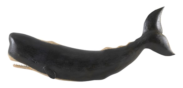 ROGER MITCHELL CARVED WOODEN SPERM WHALE PLAQUE Massachusetts, Contemporary Length 24".