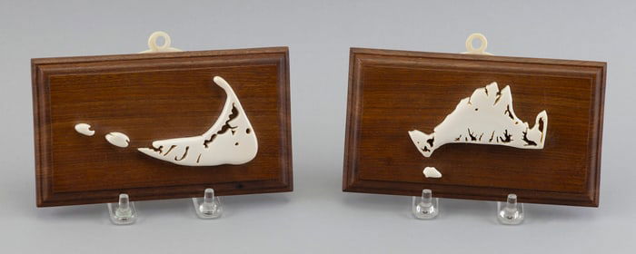 * CHARLES MANGHIS CARVED WHALEBONE PLAQUE Nantucket, Contemporary 3.25" x 6".