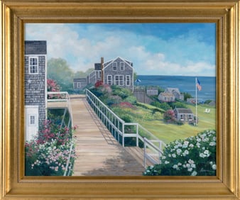 ROWENNA ANDERSON (Massachusetts, Contemporary), "The Footbridge at Sconset"., Oil on canvas, 24" x