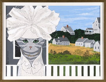 MAGGIE MEREDITH (New York/Massachusetts, 1922-2012), "Love", a cat and Nantucket houses., Oil on