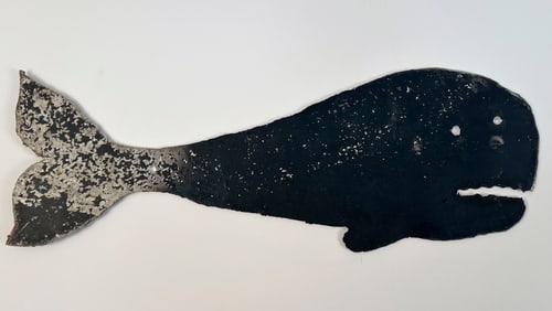 TIN SPERM WHALE WEATHER VANE Mid-20th Century Length 22".