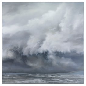 MODERNIST SCHOOL (Contemporary,), Dramatic sky and waves., Oil on canvas, 36" x 36". Unframed.