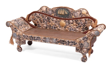 SHELLWORK SETTEE BY GAEL RYAN New Brunswick, Canada, Contemporary Back height 36". Seat height 16".