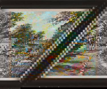 WAYNE BEAM MORRELL (Massachusetts/New Jersey, 1923-2013), "King Street, Rockport, Massachusetts".,: WAYNE BEAM MORRELLMassachusetts/New Jersey, 1923-2013"King Street, Rockport, Massachusetts". Signed lower left "Wayne Morrell". Titled verso.Oil on board, 22" x 28". Framed 28" x 34".