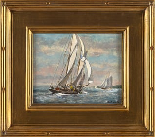 ARNOLD WHITMAN KNAUTH II (Massachusetts/New York, 1918-2017), "Gloucester Schooner"., Oil on board,