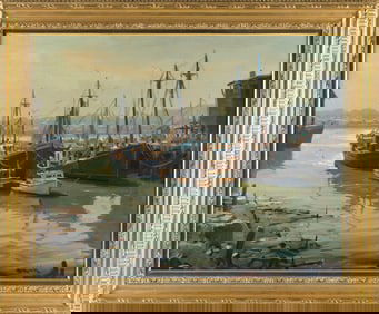 PAUL STRISIK (Massachusetts, 1918-1998), "Low Tide"., Oil on canvas, 24" x 30". Framed 30.5" x 36".