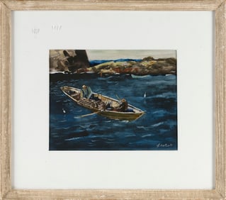 JOHN CHECUTI (Massachusetts, 1900-1976), Fishing dory., Watercolor, 7" x 9" sight. Framed 14" x 16".