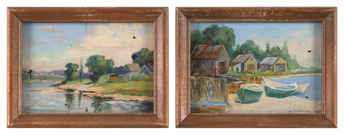 PETER MACLARDIE (America, 20th Century), Pair of coastal landscapes., Oils on panel, 5" x 7". Framed