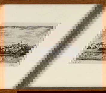 ALBERT EDEL (Massachusetts/France, 1894-1970), "Low Tide"., Etching on paper, 4.5" x 6.75" sight.: ALBERT EDELMassachusetts/France, 1894-1970"Low Tide". Signed lower right "A. Edel". Titled lower left.Etching on paper, 4.5" x 6.75" sight. Framed.