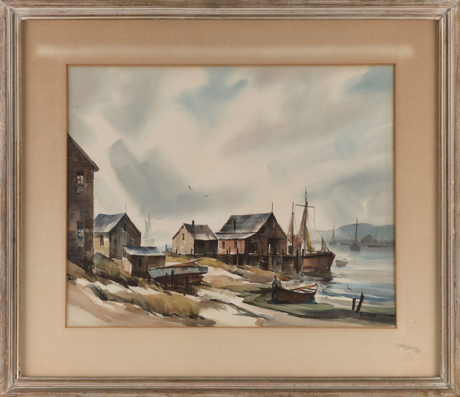 JOHN CUTHBERT HARE (Massachusetts/Florida, 1908-1978), Fishing village., Watercolor on paper, 16.5": JOHN CUTHBERT HAREMassachusetts/Florida, 1908-1978Fishing village. Signed lower right "John Hare".Watercolor on paper, 16.5" x 21" sight. Framed 25" x 29.5".