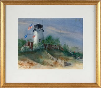 AMERICAN SCHOOL (Contemporary,), Cape Cod lighthouse., Watercolor on paper, 10" x 13" sight. Framed
