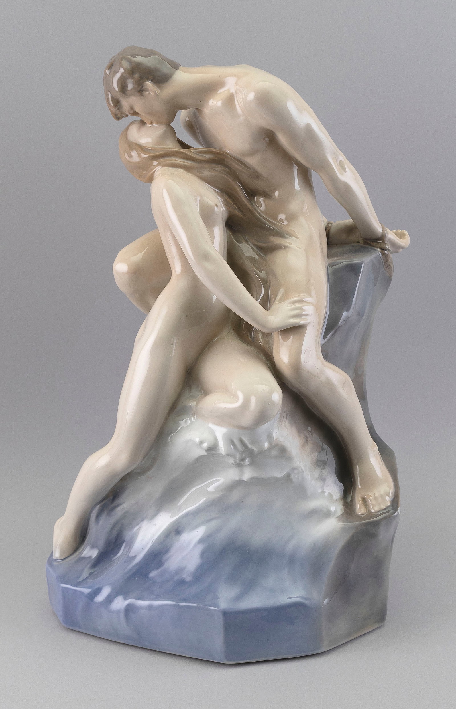 THEODORE LUNDBERG FOR ROYAL COPENHAGEN "THE WAVE AND THE ROCK" PORCELAIN FIGURE Denmark, 20th: THEODORE LUNDBERG FOR ROYAL COPENHAGEN "THE WAVE AND THE ROCK" PORCELAIN FIGURE Denmark, 20th Century Height 18".