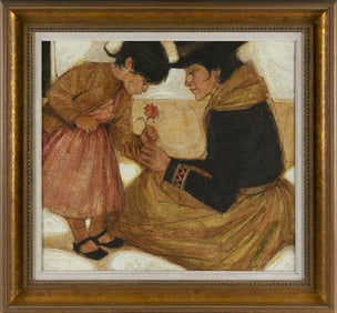 MARILYN CONOVER (Massachusetts/Connecticut, 1925-2014), "Gentle Moment"., Oil on canvas, 22" x 24".