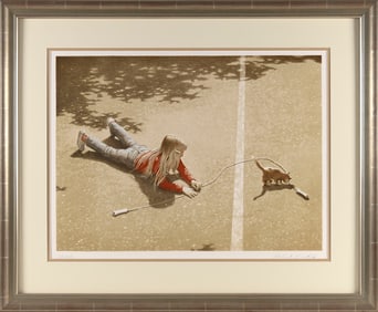 ROBERT REMSEN VICKREY (Massachusetts/Florida/New York, 1926-2011), Girl, cat and jumprope., Color