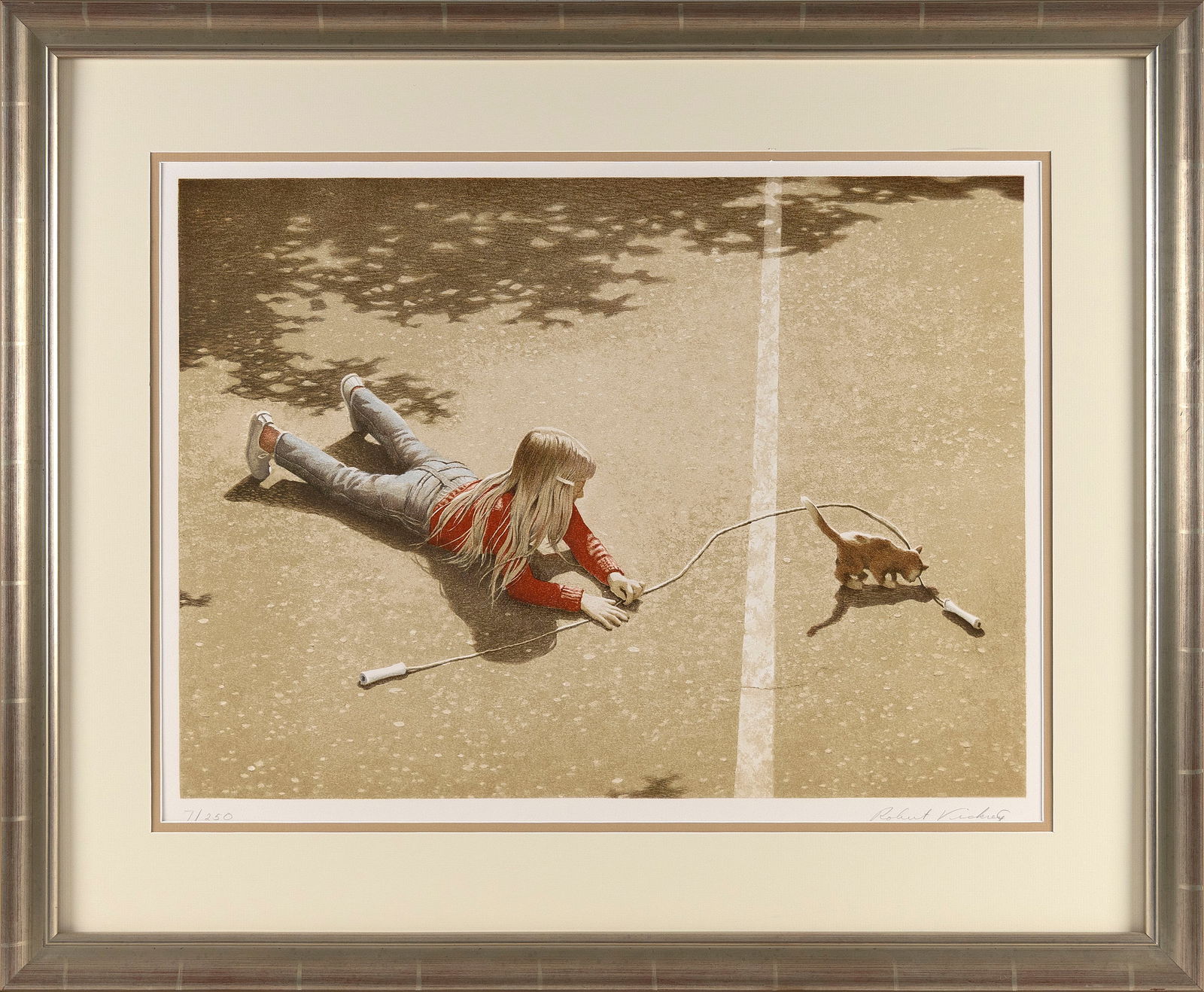 ROBERT REMSEN VICKREY (Massachusetts/Florida/New York, 1926-2011), Girl, cat and jumprope., Color (1 of 2)