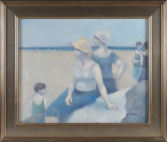 JEAN DAUMIER (France, 1948-), At the beach., Oil on canvas, 20" x 24". Framed 25.5" x 30".