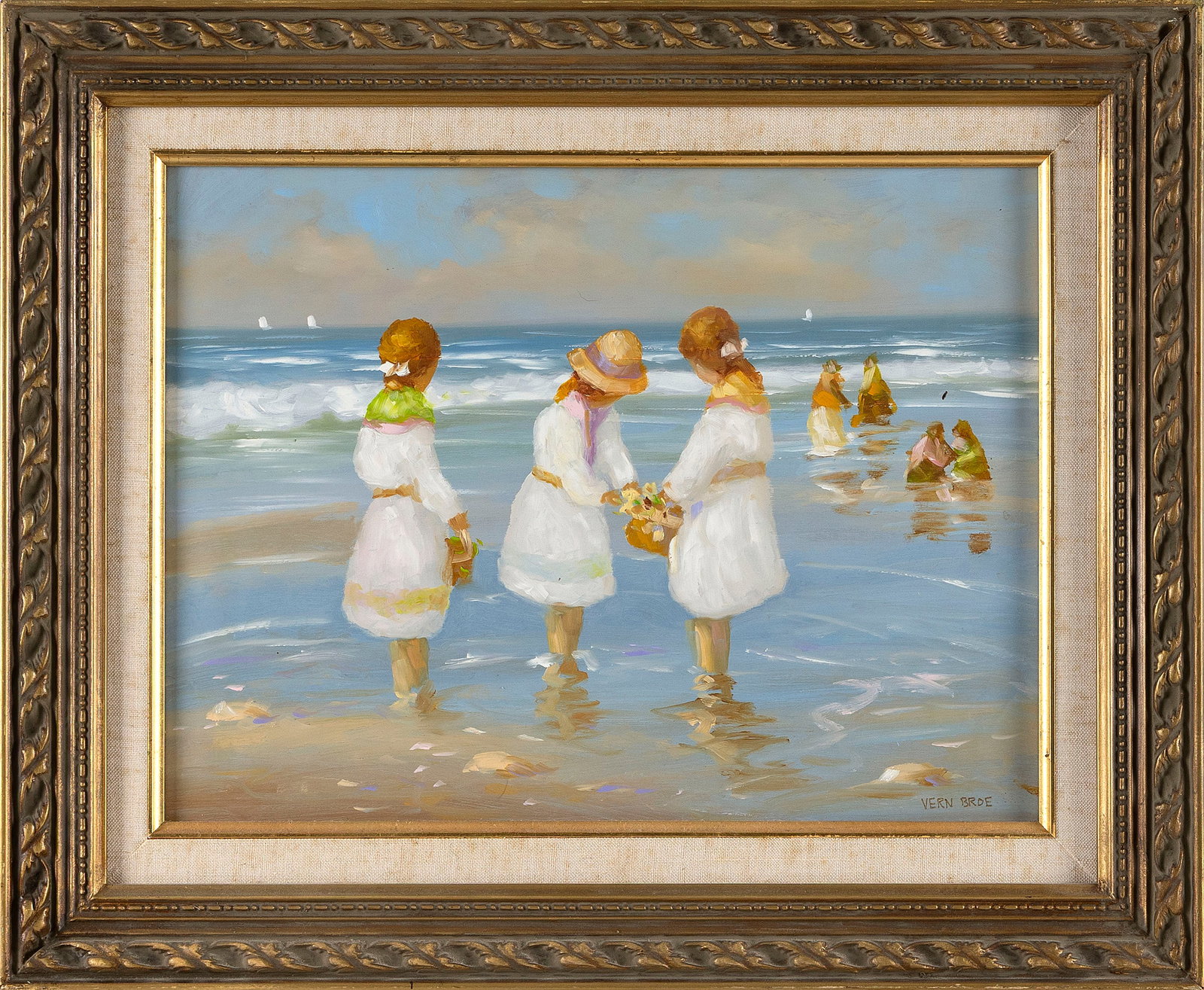 VERNON GEORGE BROE (Maine/Illinois, 1930-2011), Three girls holding flowers and standing at the (1 of 2)