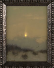WILLIAM ROBERT DAVIS (Massachusetts, 1952-), Sun peeking through the clouds over the dunes., Oil on