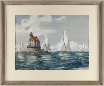 YNGVE EDWARD SODERBERG (Connecticut/Illinois, 1896-1971), "Passing Race Rock"., Watercolor on paper,