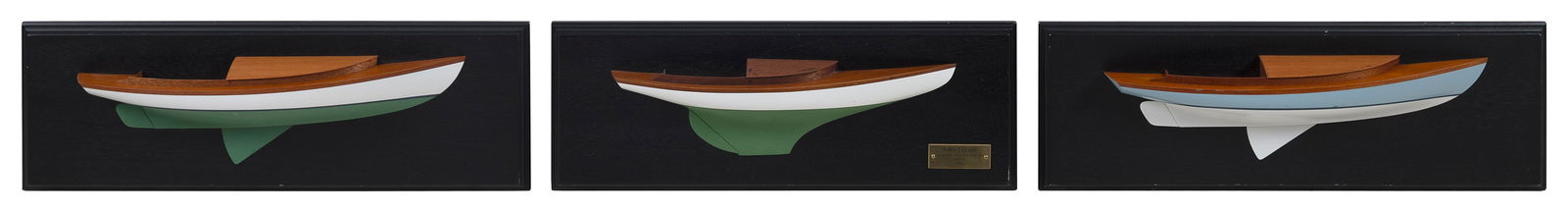 THREE MOUNTED HALF HULL MODELS Late 20th Century Lengths 18" to 20". (1 of 1)