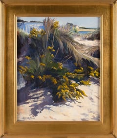 JENNIFER HOLMES (Massachusetts, Contemporary), "Beach Day"., Oil on canvas, 20" x 16". Framed 26" x