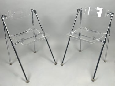 PAIR OF "PLIA"-STYLE LUCITE AND CHROME FOLDING CHAIRS ATTRIBUTED TO GIANCARLO PIRETTI (1940-) FOR