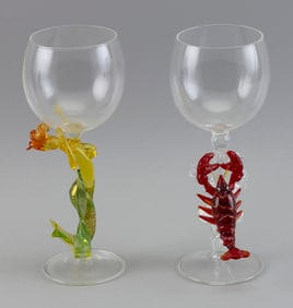 MILON TOWNSEND (New York, Contemporary), Two wineglasses., Heights 9".