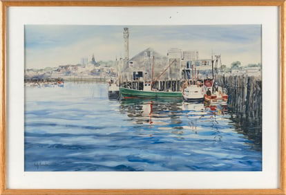 JUDY KNOWLES (Massachusetts, 20th/21st Century), Provincetown Harbor., Watercolor on paper, 19" x